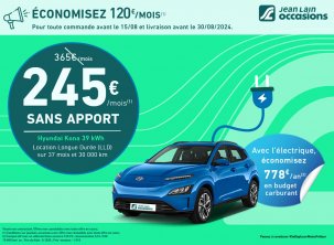 A Saisir :  Hyundai Kona Electrique à 245€/mois sans apport - Actualité automobile Jean Lain Occasions